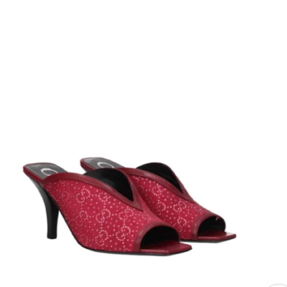 GUCCI LUXURY BURGUNDY GG CRYSTALS SANDALS SHOES 38/US 8 Floor Sample.